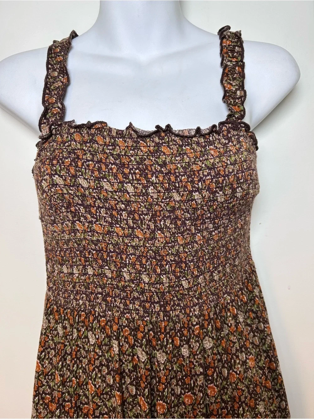 Natural Life Brown floral Darcy maxi dress size small smocked peasant 70s hippie - Picture 4 of 8